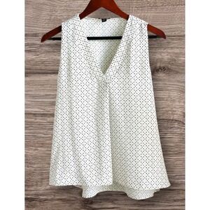 ANN TAYLOR Women's SP Ivory & Black Diamond Print‎ V-Neck Sleeveless Swing Top